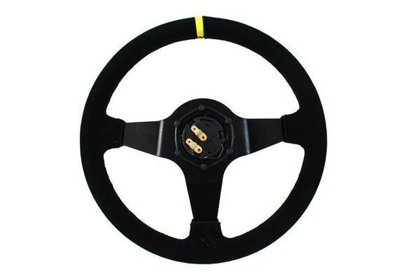 SLIDE Steering wheel 350mm offset:90mm Suede Yellow Strip, 350 мм, 90 мм, Замша