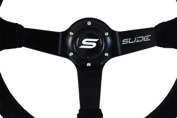 SLIDE Steering wheel 350mm offset:90mm Suede Yellow Strip, 350 мм, 90 мм, Замша