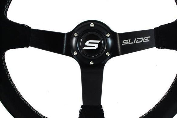 Steering wheel SLIDE 350mm offset:90mm Suede Silver Strip, 350 мм, 90 мм, Замша