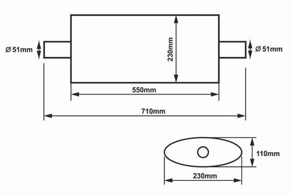 SLIDE Центральний глушник 51mm 304SS 550mm
