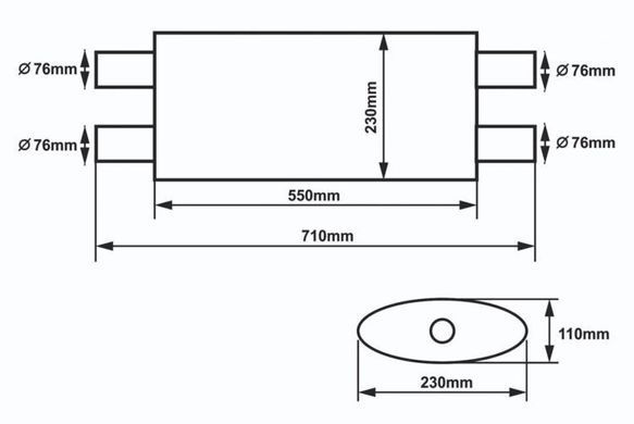 SLIDE Center Muffler 76mm 304SS 550mm