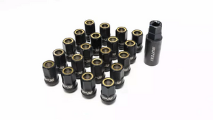 Muteki HR38 Open End Lug Nuts 12x1.25 Black Chrome / Yellow Ring