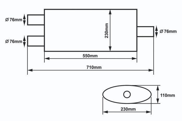 SLIDE Center Muffler 76mm 304SS 550mm