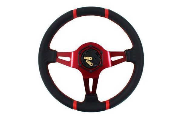 SLIDE Steering wheel 350mm offset 90mm Leather Red, 350 мм, 90 мм, Leather