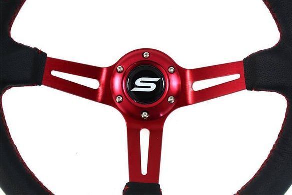 SLIDE Steering wheel 350mm offset 90mm Leather Red, 350 мм, 90 мм, Leather