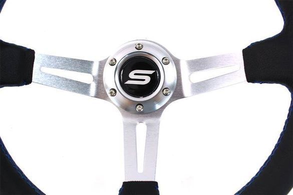 Steering wheel SLIDE 350mm offset 90mm Leather Blue, 350 мм, 90 мм, Leather