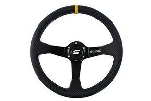 SLIDE Steering wheel 350mm offset 90mm Carbon Yellow Strip, 350 мм, 90 мм, Carbon-like material and aluminum