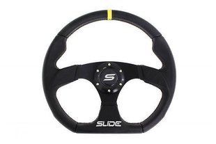 SLIDE Steering wheel 350mm offset 25mm Leather Yellow, 350 мм, 25 mm, Leather